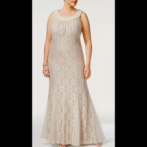 Women’s Formal Dress Size 14 Evening Champagne RM Richards Lace Beaded Pearl C16